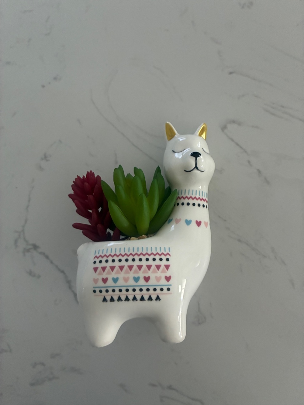 Llama Succulent Planter with Faux Plants Ceramic Boho Decor EUC